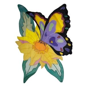 Vintage 90's Nylon House Garden Flag Butterfly Sunflower Summer Outdoor 26x40